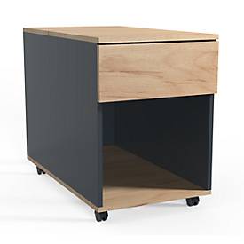Verrijdbaar onderstel Dalosa, 1 greeploze lade & 1 vak, B 390 x D 700 x H 550 mm, hout, antraciet/honingeik