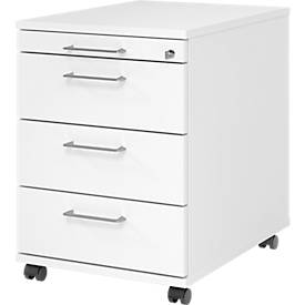 Verrijdbare lade 1233 Breno, 3 laden & 1 lade voor keukengerei, afsluitbaar, B 428 x D 580 x H 590 mm, wit
