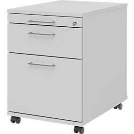 Verrijdbare lade 126 Breno, 1 lade, 1 lade voor keukengerei & 1 lade voor hangmappen, afsluitbaar, B 428 x D 580 x H 590 mm, lichtgrijs