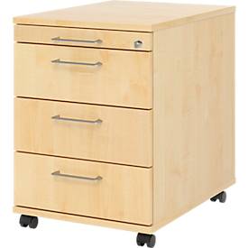 Verrijdbare lade 1233 Breno, 3 laden & 1 lade voor keukengerei, afsluitbaar, B 428 x D 580 x H 590 mm, ahorn afwerking