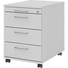 Verrijdbare lade 1233 Breno, 3 laden & 1 lade voor keukengerei, afsluitbaar, B 428 x D 580 x H 590 mm, lichtgrijs