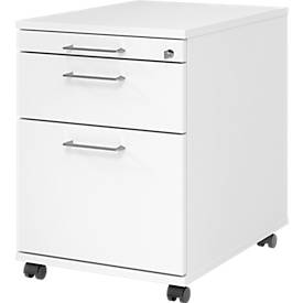 Verrijdbare lade 126 Breno, 1 lade, 1 lade voor keukengerei & 1 lade voor hangmappen, afsluitbaar, B 428 x D 580 x H 590 mm, wit