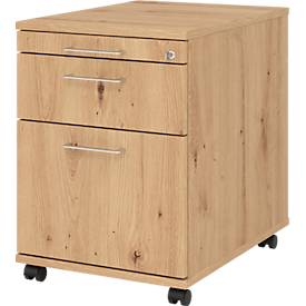 Verrijdbare lade 126 Breno, 1 lade, 1 lade voor keukengerei & 1 lade voor hangmappen, afsluitbaar, B 428 x D 580 x H 590 mm, essen eik