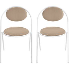 Meet_by_Paperflow Stoelen Saturne Meet by Paperflow - B 520 x D 540 x H 820 mm - stalen buis wit - fluweel ivoor - set van 2