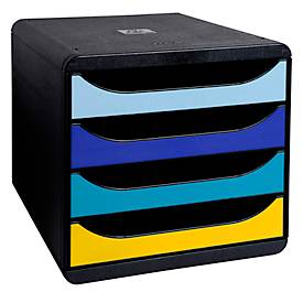 Exacompta Ladebox  BEE BLUE Big Box, voor A4+ formaat, 4 veelkleurige & halfopen lades met uittrekstop & verzonken greep, PS, zwart