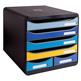 Exacompta Ladebox  BEE BLUE Big Box Maxi, 4 laden voor A4/A4+ formaat & 2 langwerpige laden, uittrekstop & verzonken greep, gerecycled kunststof, zwart