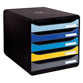 Exacompta Ladebox  BEE BLUE Big Box, A4+, 5 veelkleurige & halfopen lades met uittrekstop, verzonken greep & etikethouder, Blauwe Engel
