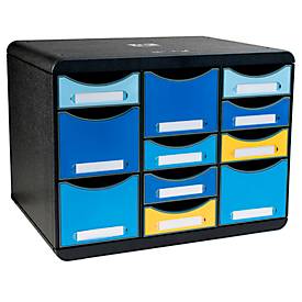 Exacompta Ladebox  BEE BLUE Store Box Multi, 7 kleine & 4 hoge lades met uittrekstop & verzonken greep, kunststof, zwart