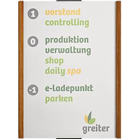 Moedel Leit- und Orientierungssysteme moedel wandbord LMH, DIN A4, staand formaat, houten frame met afdekkappen, zelfklevend of schroefbevestiging, B 222 x H 297 mm, zilver/eiken