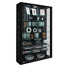 Wandkast Vitrosa Mini - B 590 x D 180 x H 910 mm - ZONDER LED-verlichting - 8 legborden - glas en hout - zwart