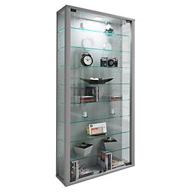 Wandkast Vitrosa Maxi - B 590 x D 180 x H 1140 mm  - ZONDER LED-verlichting - 8 legborden - glas en hout - zilverkleurig