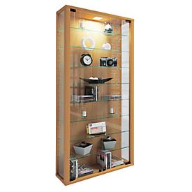 Wandkast Vitrosa Maxi - B 590 x D 180 x H 1140 mm  - ZONDER LED-verlichting - 8 legborden - glas en hout - beuken decor