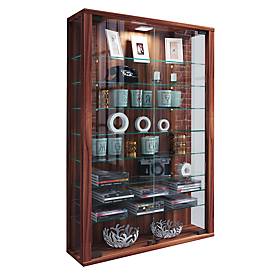 Vitrosa Mini-wandkast, met LED-verlichting, 8 legplanken, 2 draaideuren, B 590 x D 180 x H 910 mm, glas & hout, kern notendecor