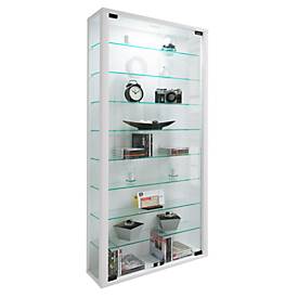 Wandkast Vitrosa Maxi - B 590 x D 180 x H 1140 mm  - met LED-verlichting - 8 legborden - glas en hout - wit