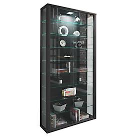 Wandkast Vitrosa Maxi - B 590 x D 180 x H 1140 mm  - met LED-verlichting - 8 legborden - glas en hout - zwart