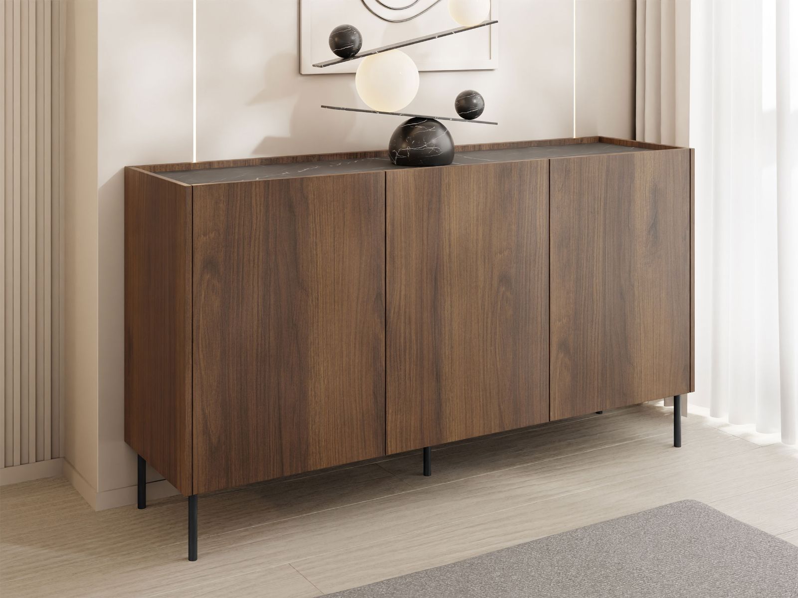 Mobistoxx Dressoir TELIO 3 deuren warmia walnoot/zwart marmer