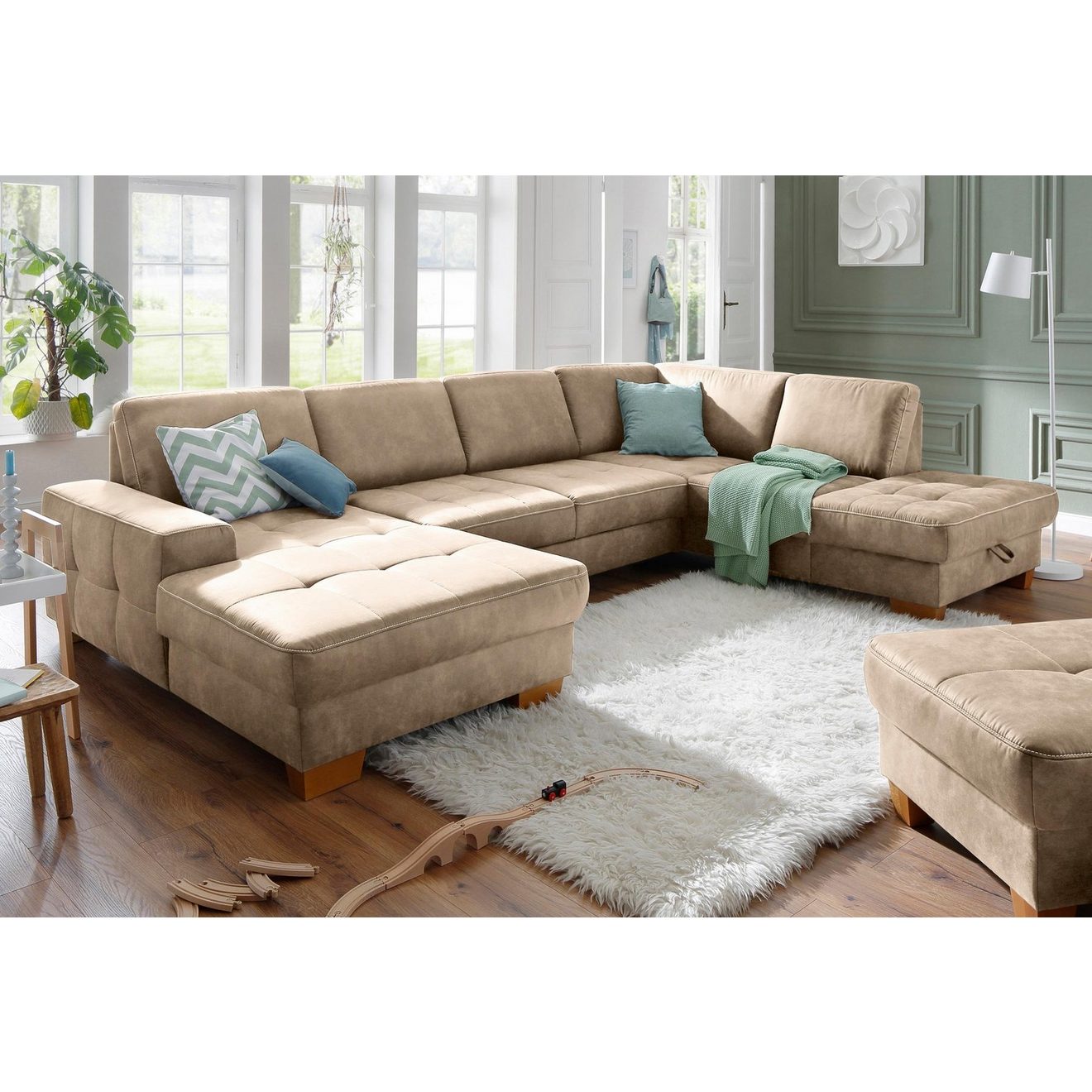 Home affaire Zithoek Puccini U-vorm met binnenvering, zitdiepteverstelling, contrastnaad