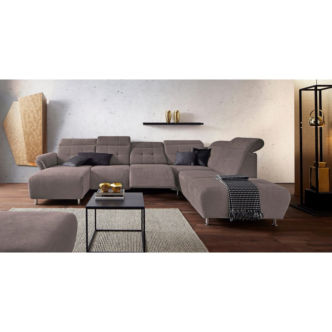 Places of Style Zithoek Manhattan U-vorm bank met elektrische relaxfunctie, verstelbare armleuningen