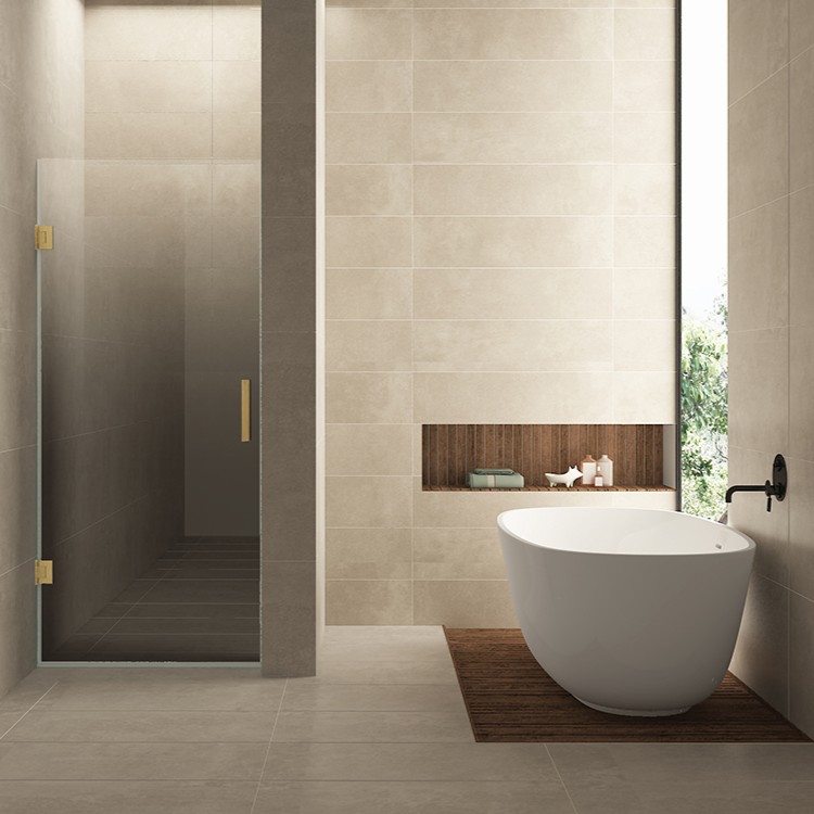 Mueller Gold profielloze nisdeur links 70cm met spiegelrook naar helder glas messing geborsteld