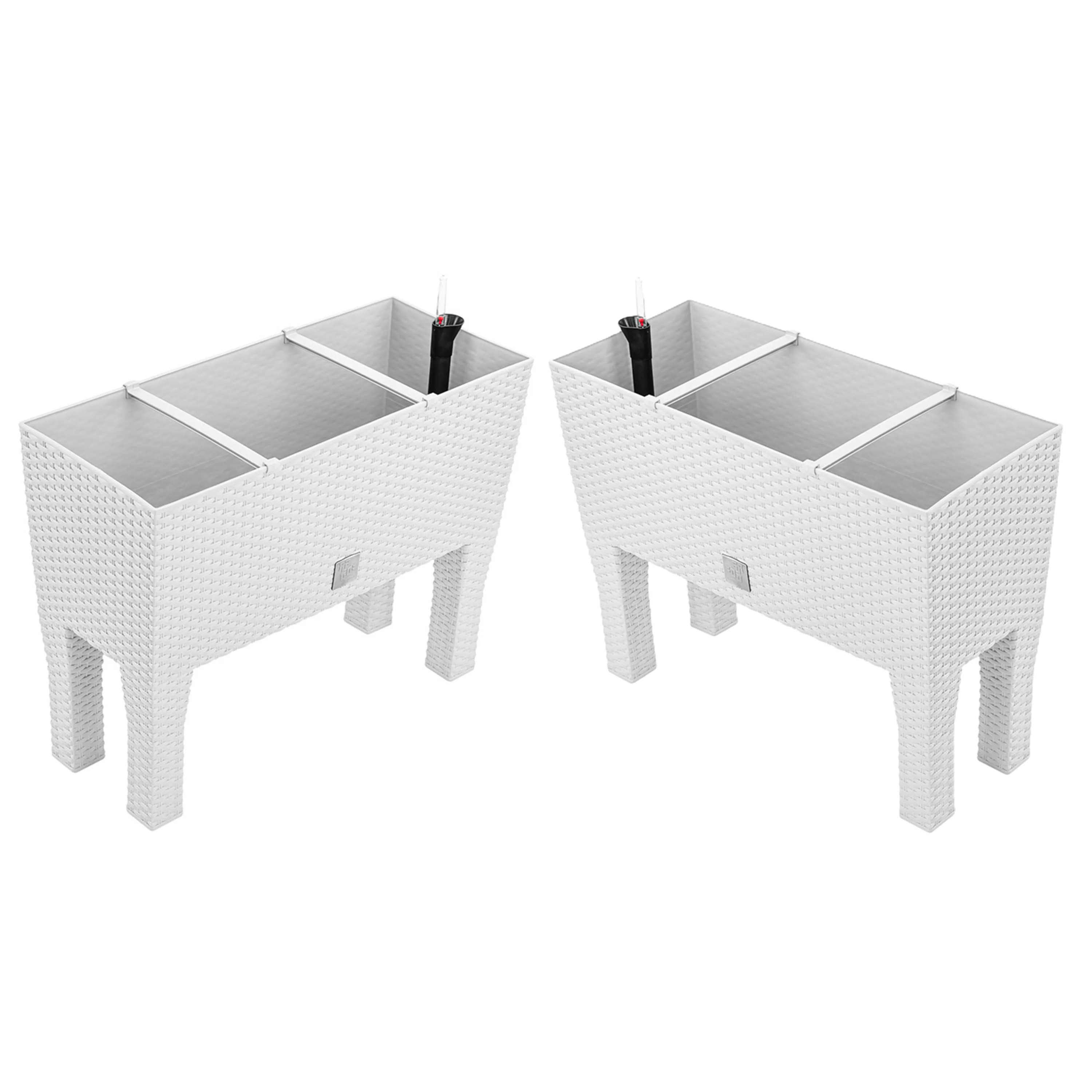 Prosperplast Bloembak/plantenbak op poten Rato - 2x - met irrigatiesysteem - wit - 80 x 33 x 62 cm -