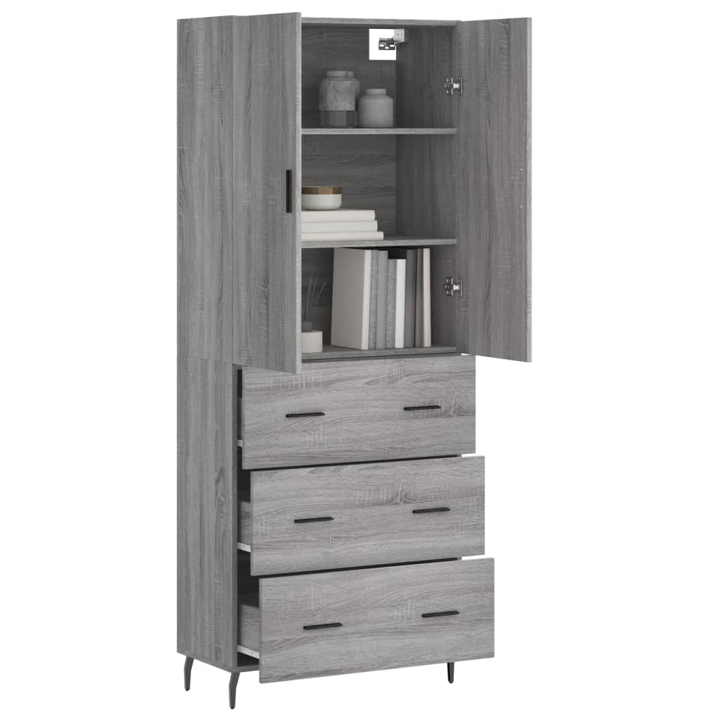 vidaXL Hoge kast 69,5x34x180 cm bewerkt hout grijs sonoma eikenkleurig