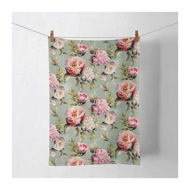 Ambiente Keukendoek Peonies Composition Green