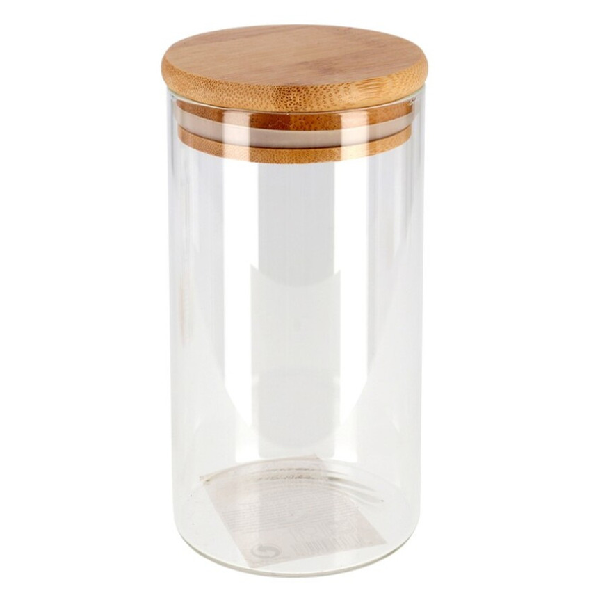 Merkloos Gerimport Voorraadpot - 4x - glas - bamboe deksel - 1,3L - 27,5 cm -