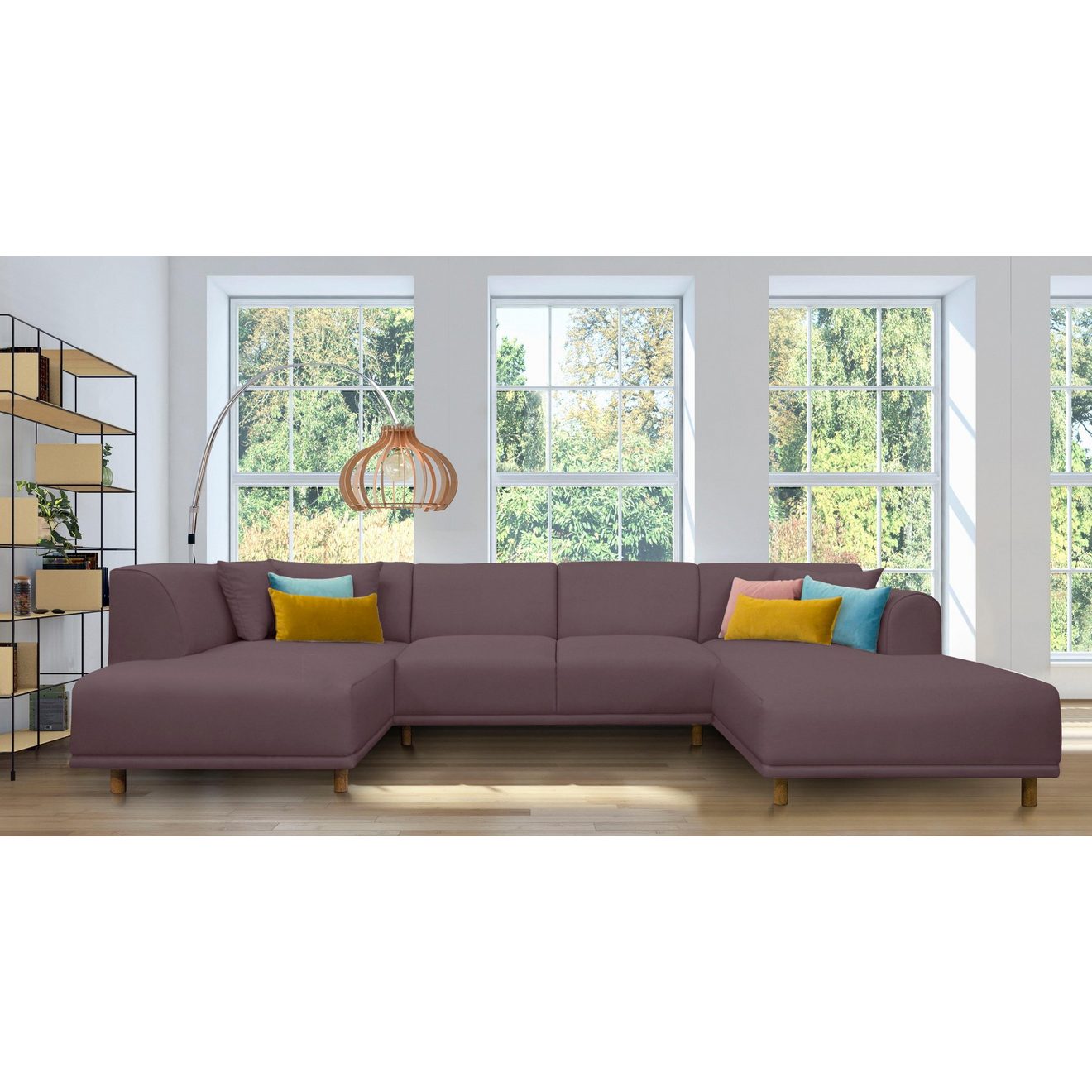 Andas Zithoek Maroon U-vorm in een scandinavisch design, met losse kussens