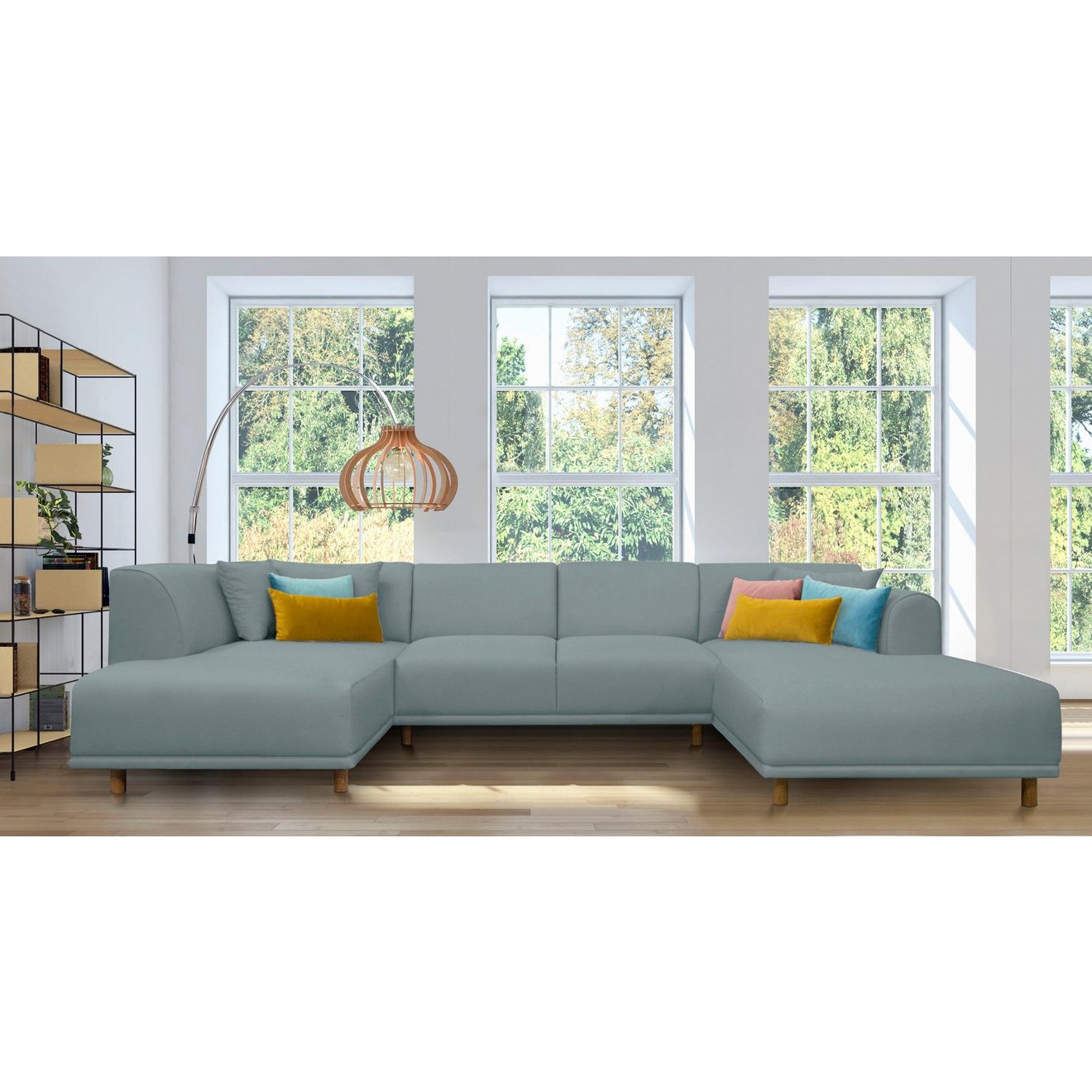 Andas Zithoek Maroon U-vorm in een scandinavisch design, met losse kussens