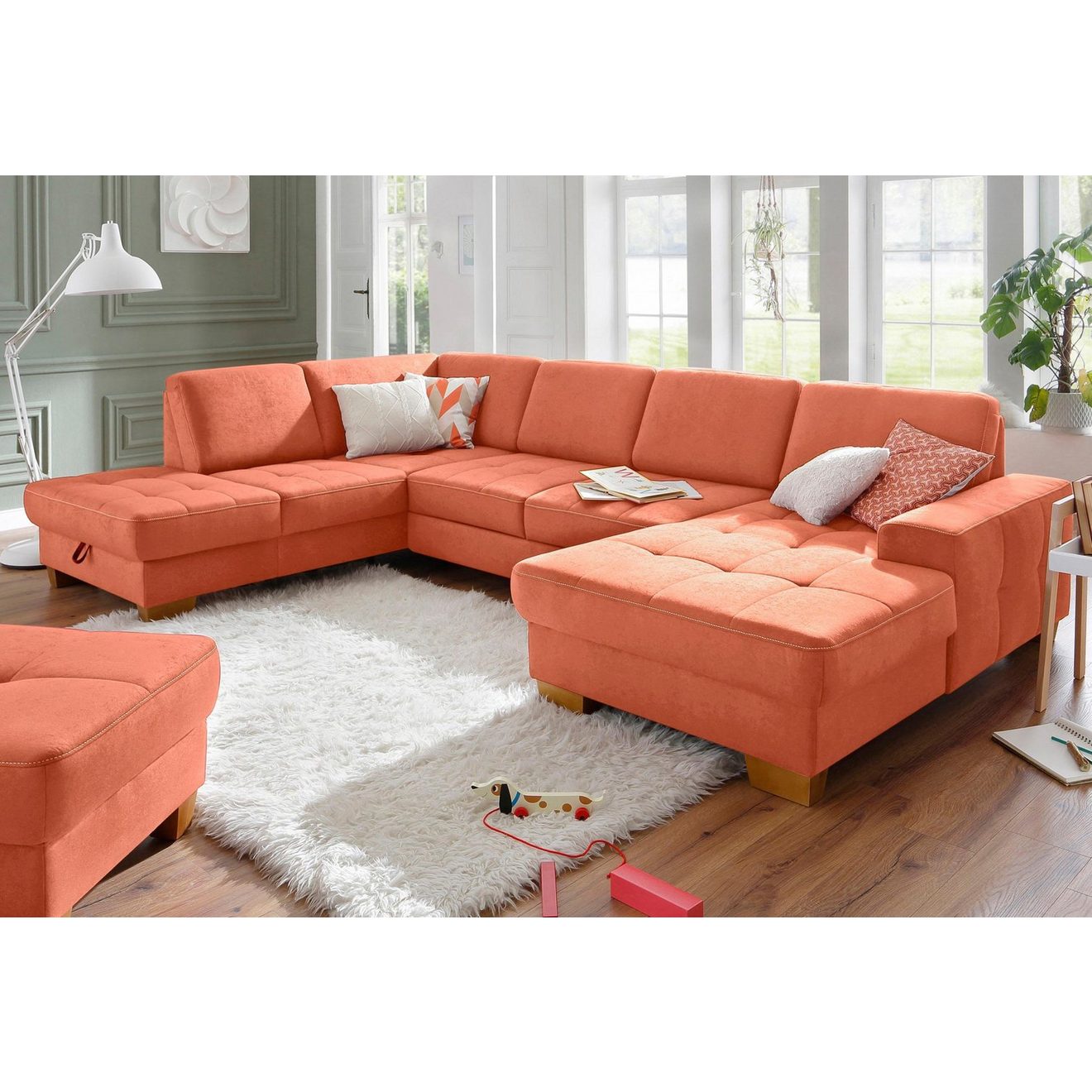 Home affaire Zithoek Puccini U-vorm met binnenvering, zitdiepteverstelling, contrastnaad