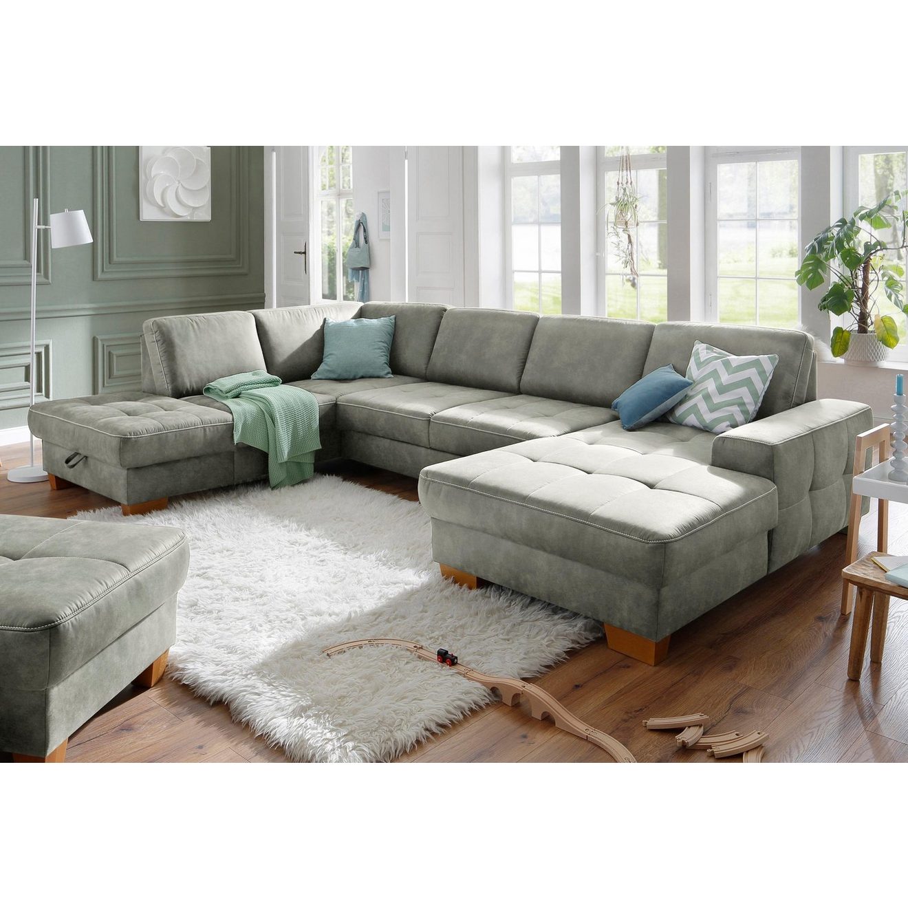Home affaire Zithoek Puccini U-vorm met binnenvering, zitdiepteverstelling, contrastnaad