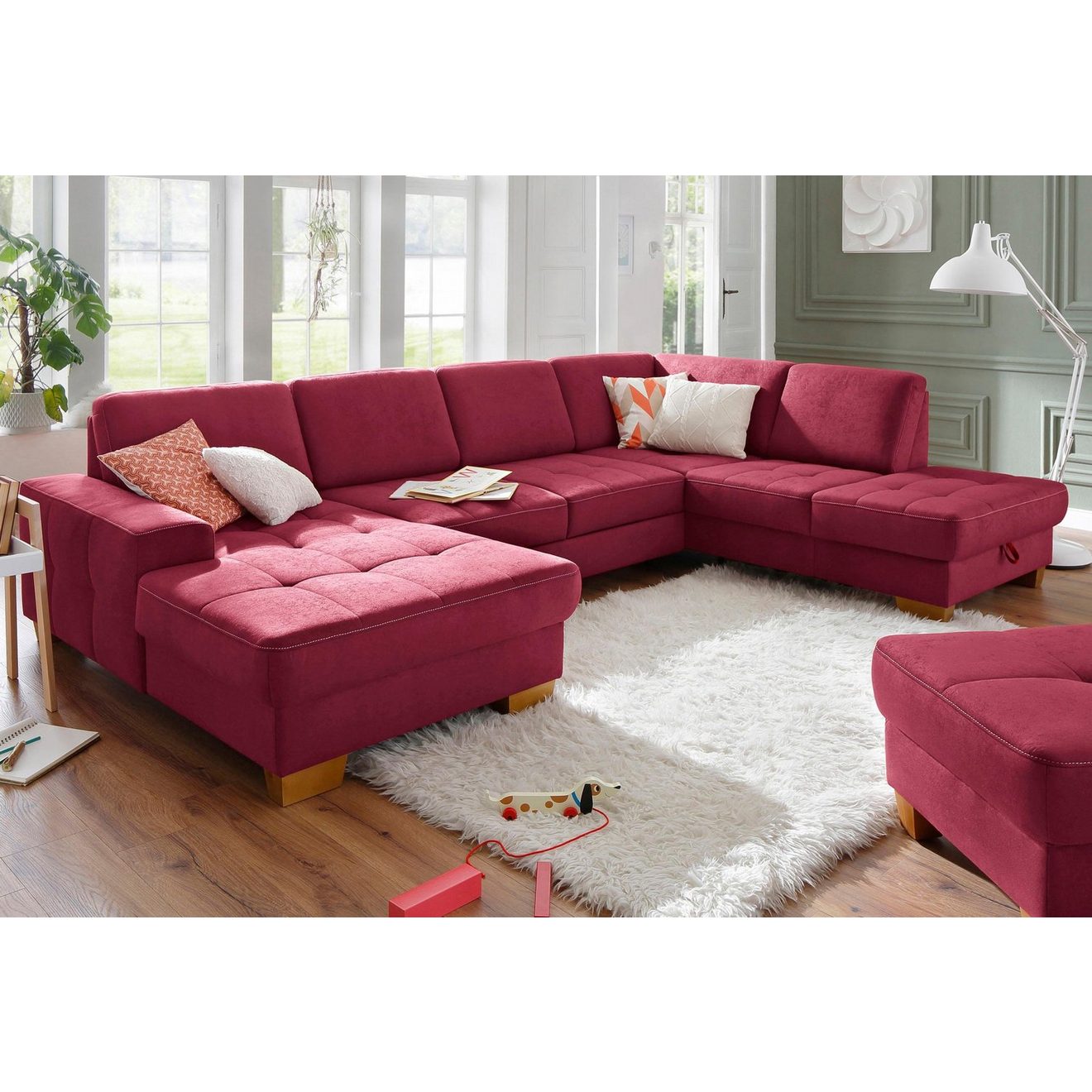 Home affaire Zithoek Puccini U-vorm met binnenvering, zitdiepteverstelling, contrastnaad