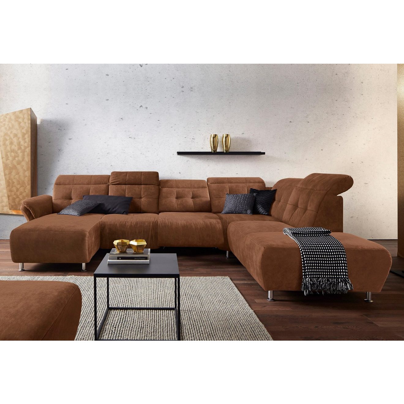 Places of Style Zithoek Manhattan U-vorm bank met elektrische relaxfunctie, verstelbare armleuningen
