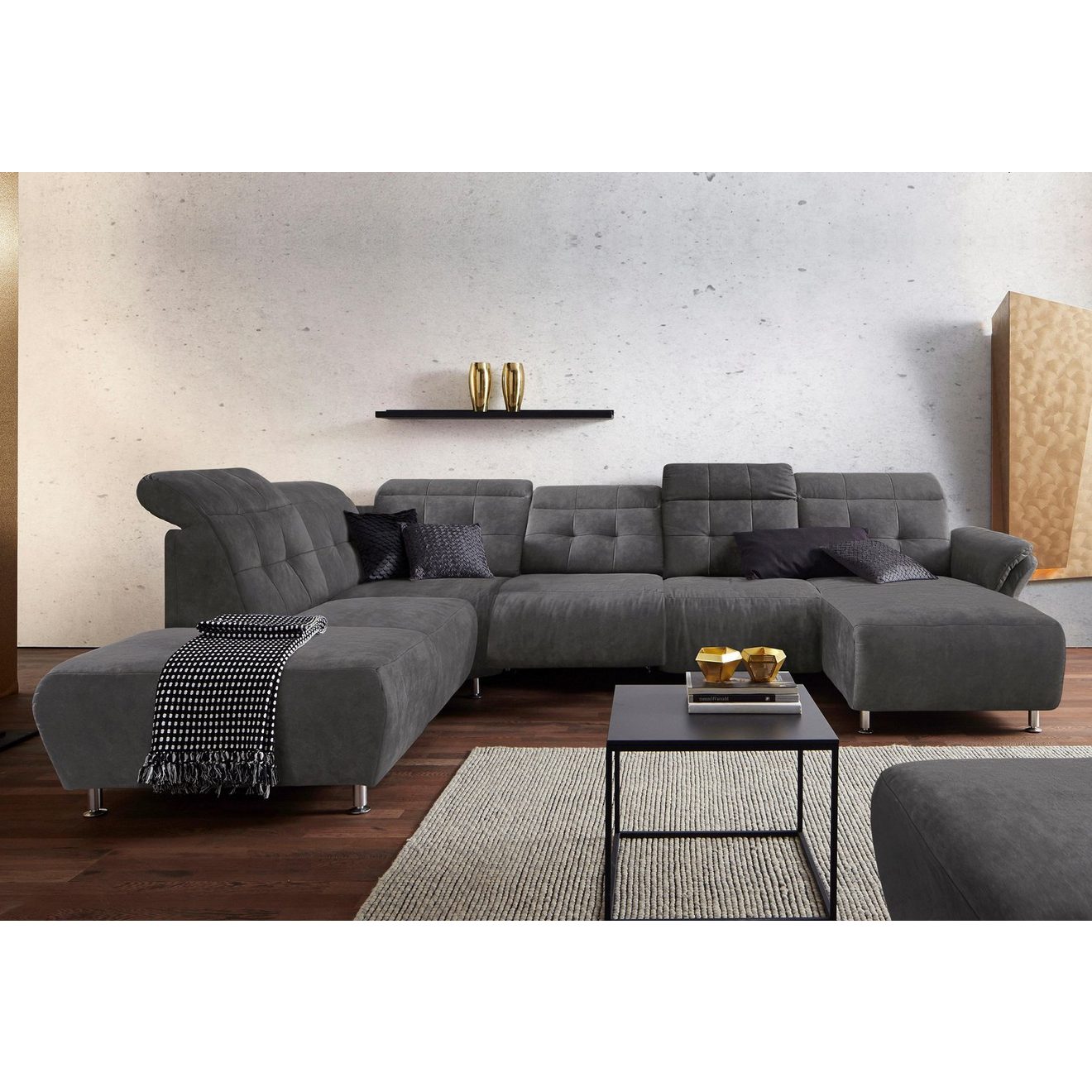 Places of Style Zithoek Manhattan U-vorm bank met elektrische relaxfunctie, verstelbare armleuningen