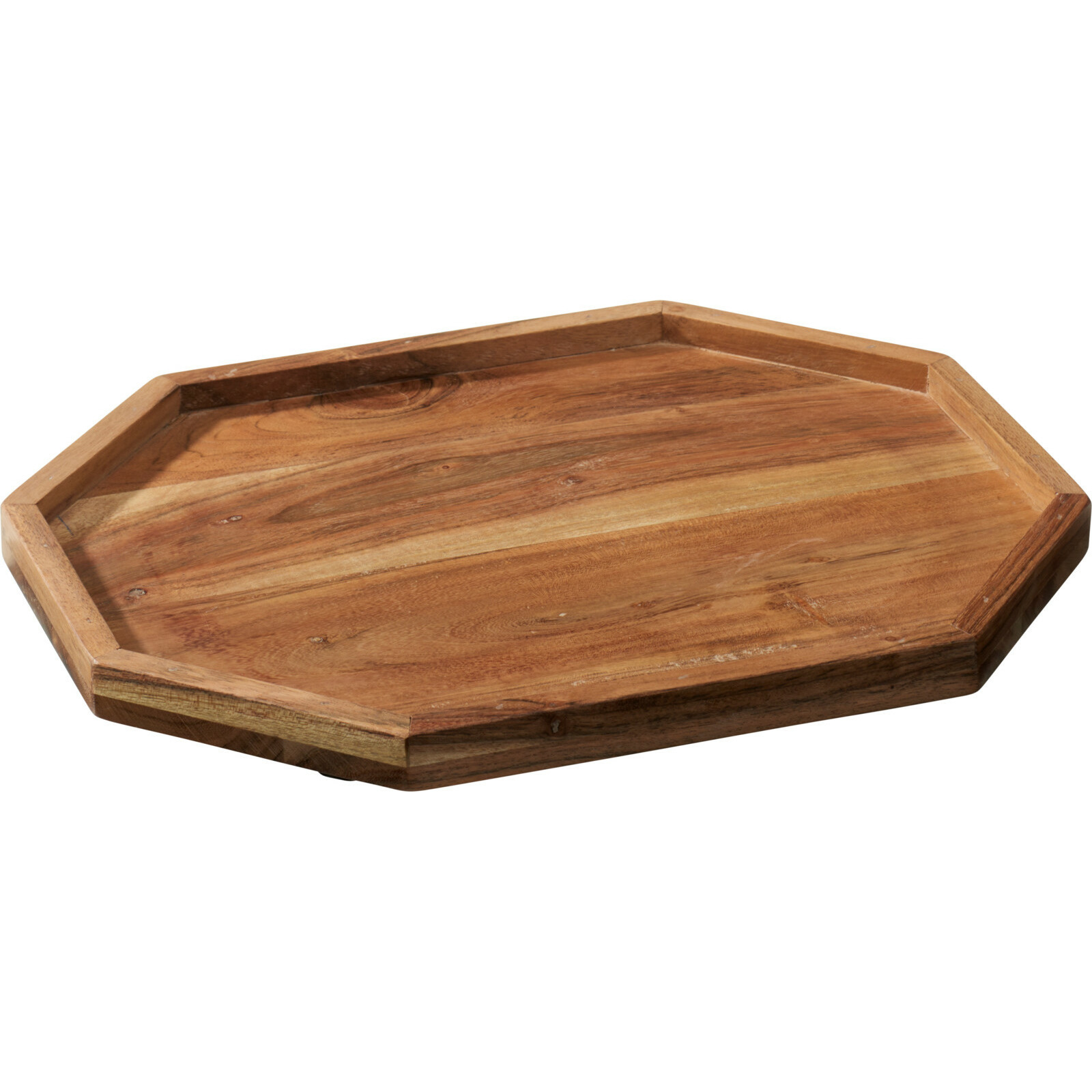 Merkloos Kaarsenbord/decoratie dienblad - mangohout - 33 x 25 x 2 cm - achthoek - serveerschaal -