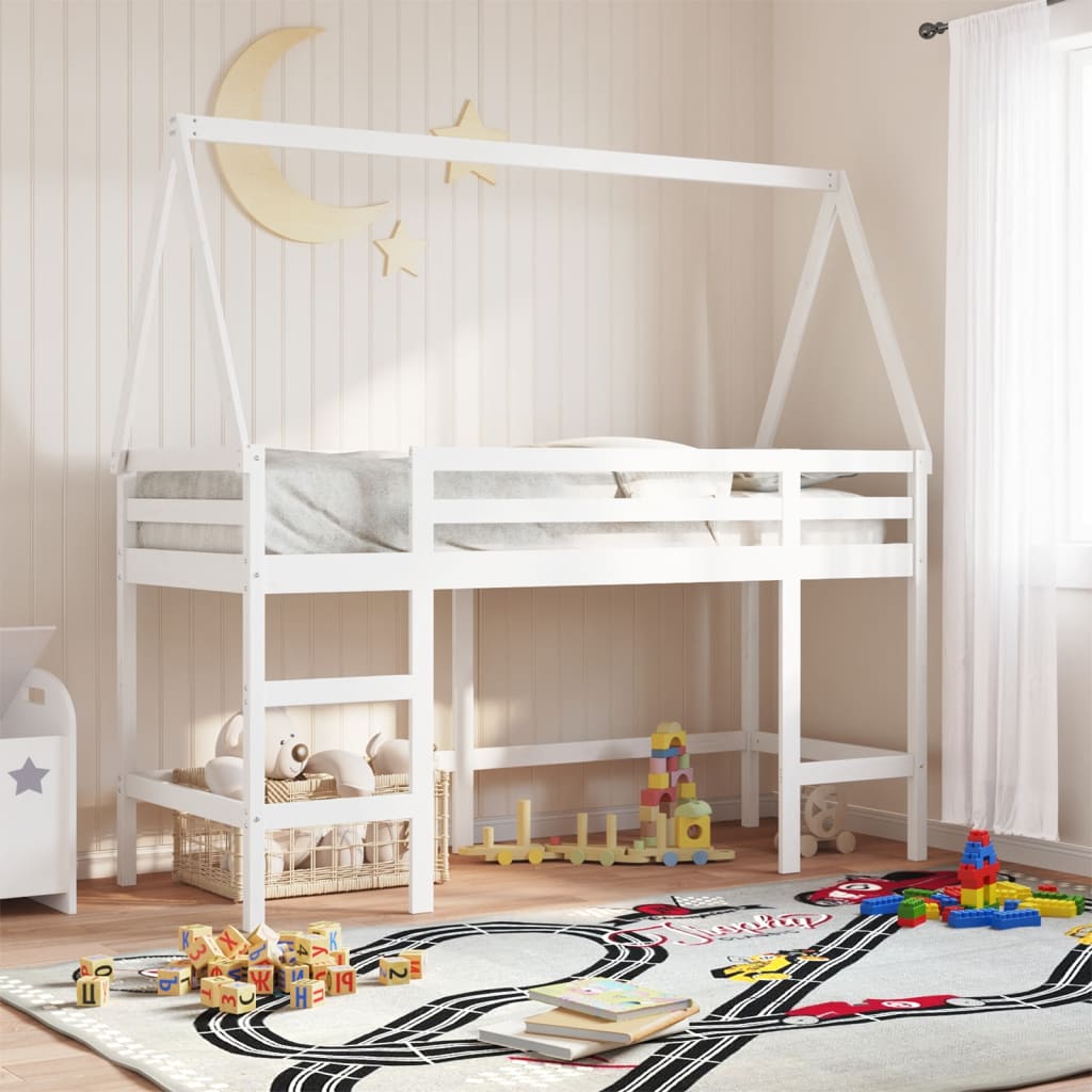 VidaXL Halfhoogslaper met ladder en bedhuis grenenhout wit 80x200 cm