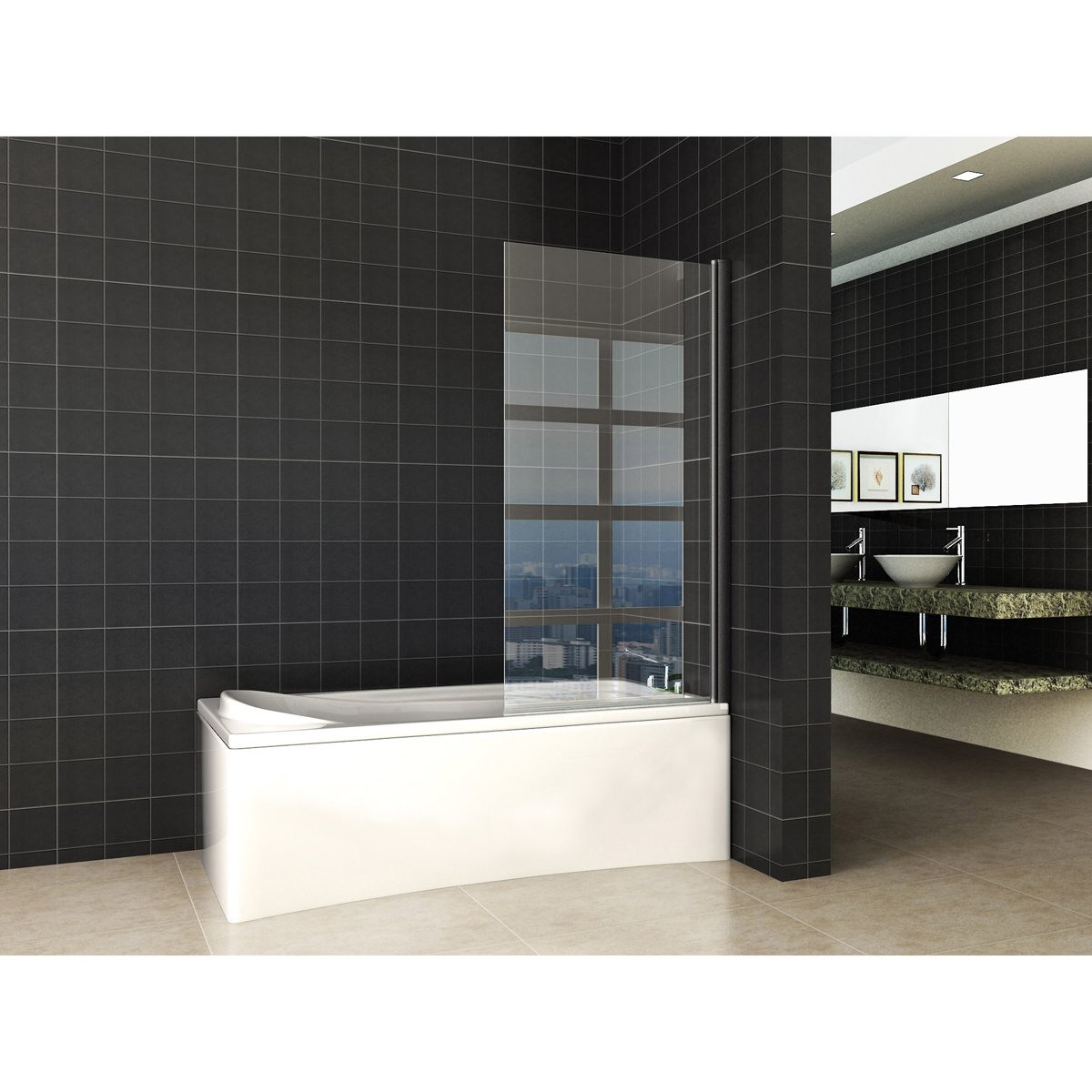 Wiesbaden Orbit Badwand Draaibaar - 800x1500x6mm - NANO - Helder Glas/Mat Zwart