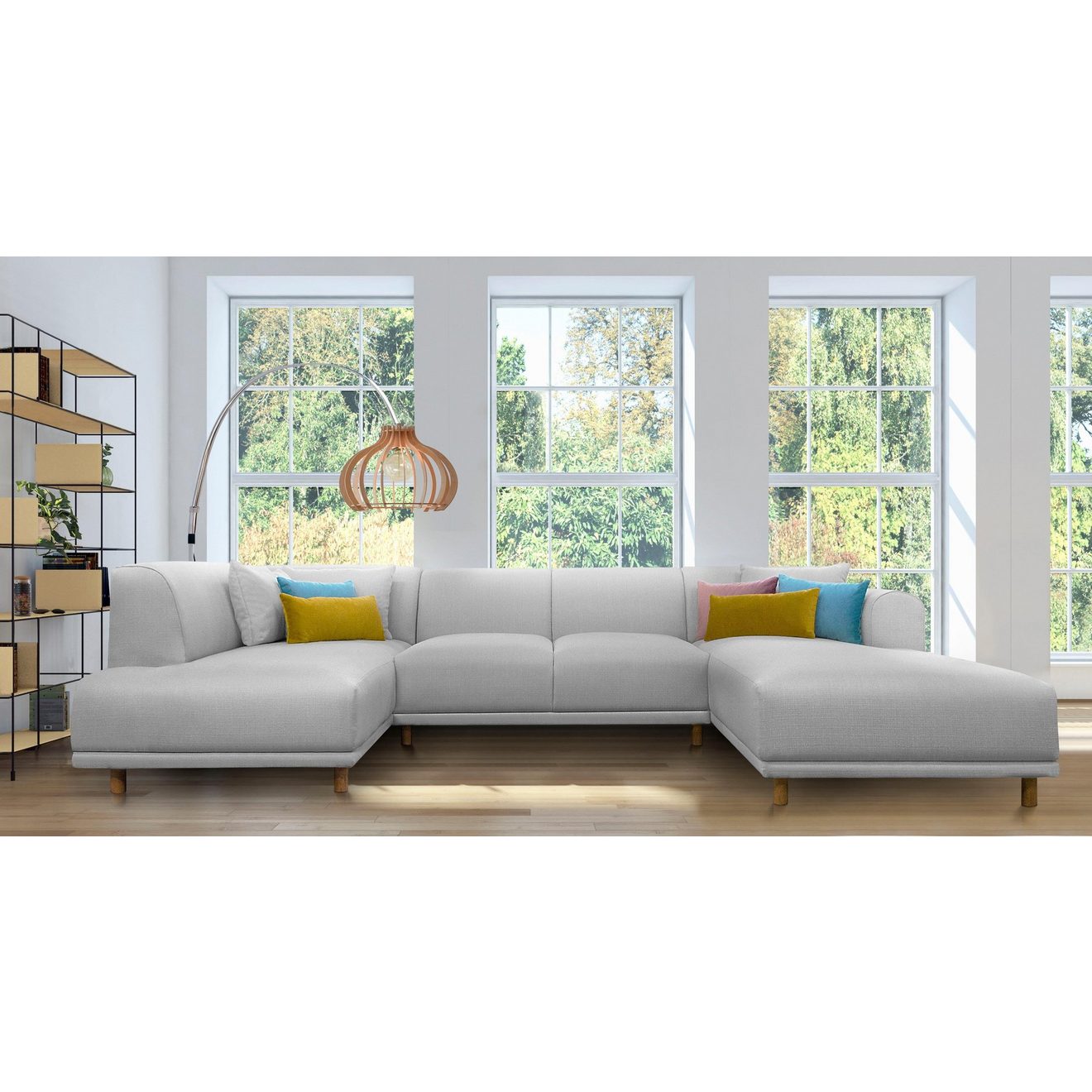 Andas Zithoek Maroon U-vorm in een scandinavisch design, met losse kussens