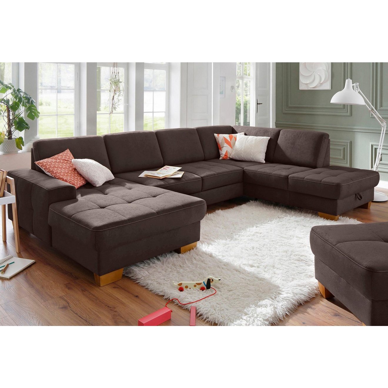 Home affaire Zithoek Puccini U-vorm met binnenvering, zitdiepteverstelling, contrastnaad