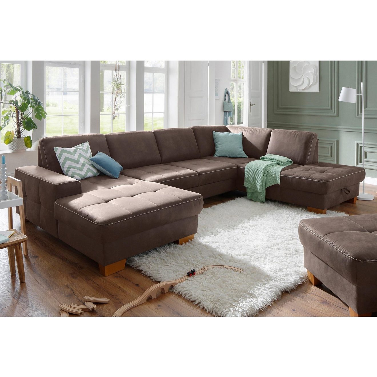 Home affaire Zithoek Puccini U-vorm met binnenvering, zitdiepteverstelling, contrastnaad