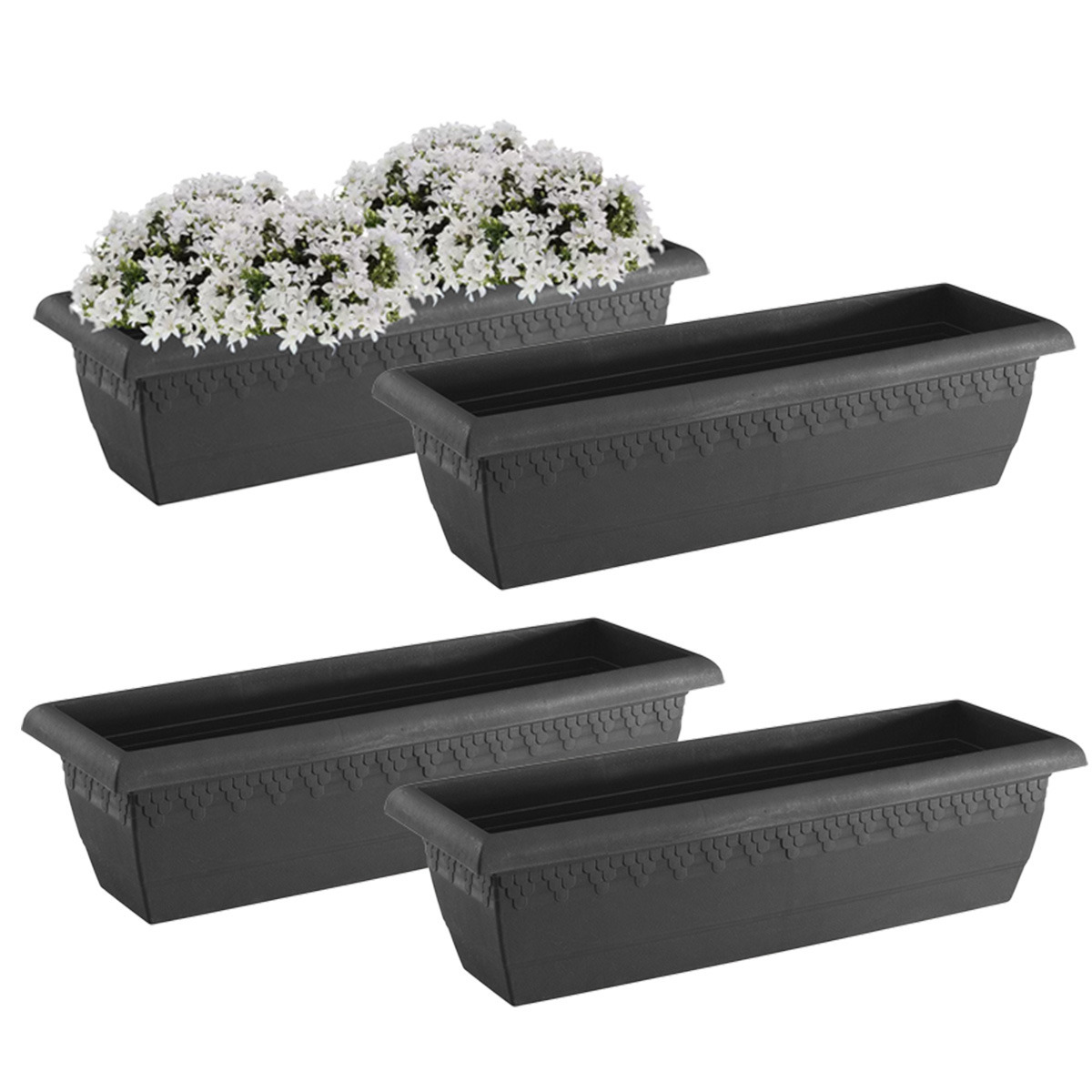 Hega Hogar Plantenbak Jardinera - 4x - antraciet - rechthoekig - 60x20 cm -