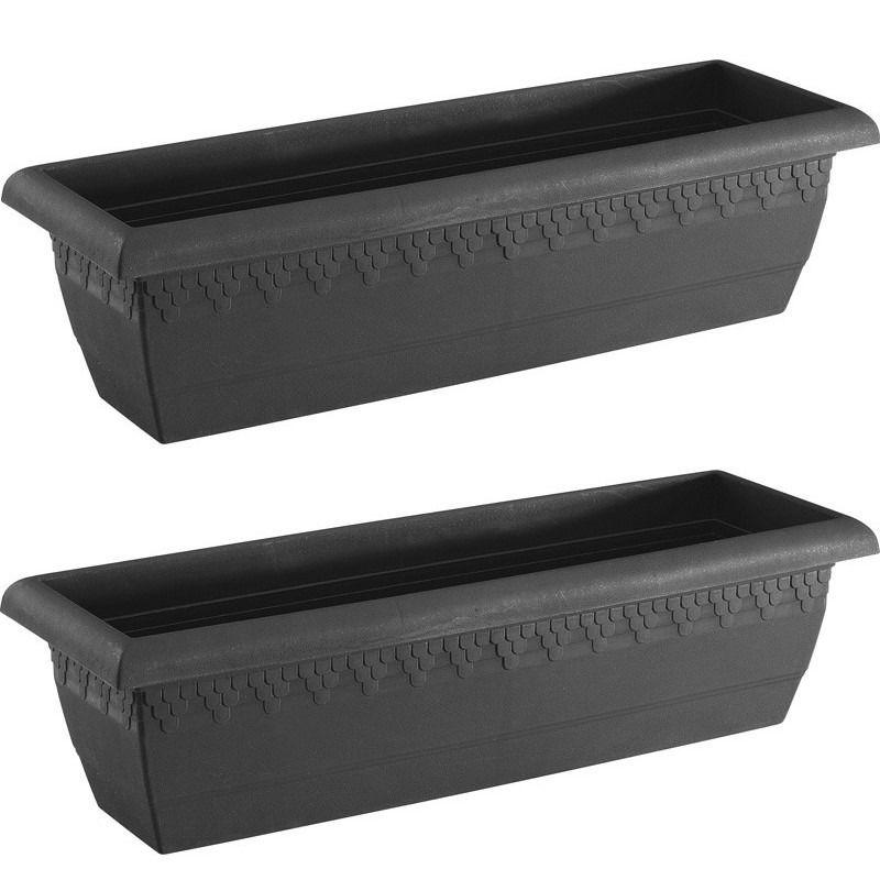 Hega Hogar 5x stuks antraciet grijze rechthoekige plantenpotten/bloempotten Jardinera 60 x 20 cm kunststof -