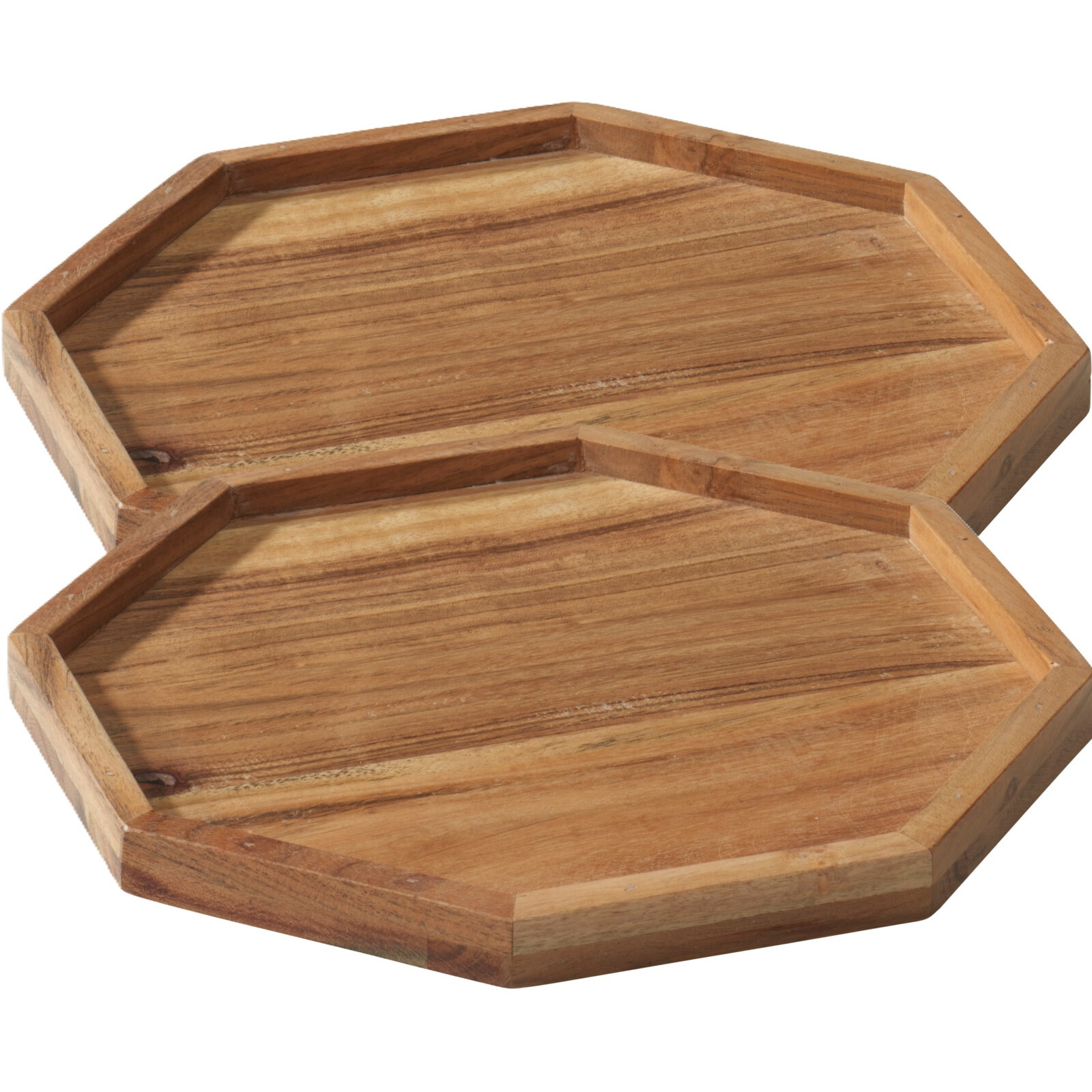 Merkloos Kaarsenbord/decoratie dienblad - 2x - mangohout - 25 x 25 x 2 cm - achthoek - serveerschaal -