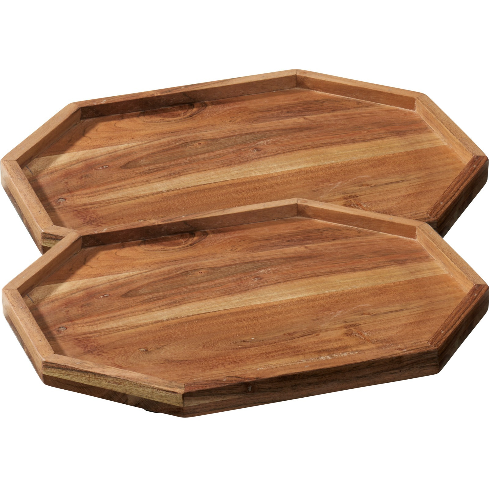 Merkloos Kaarsenbord/decoratie dienblad - 2x - mangohout - 33 x 25 x 2 cm - achthoek - serveerschaal -
