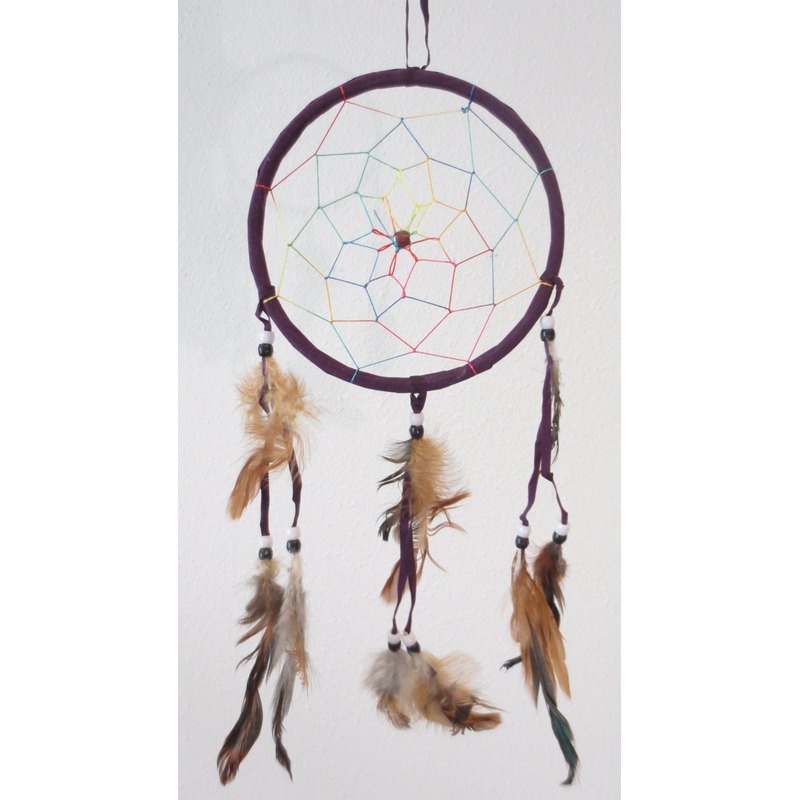 Merkloos Droomvanger - luxe kwaliteit - paars - 16 cm - dromenvanger met veren -