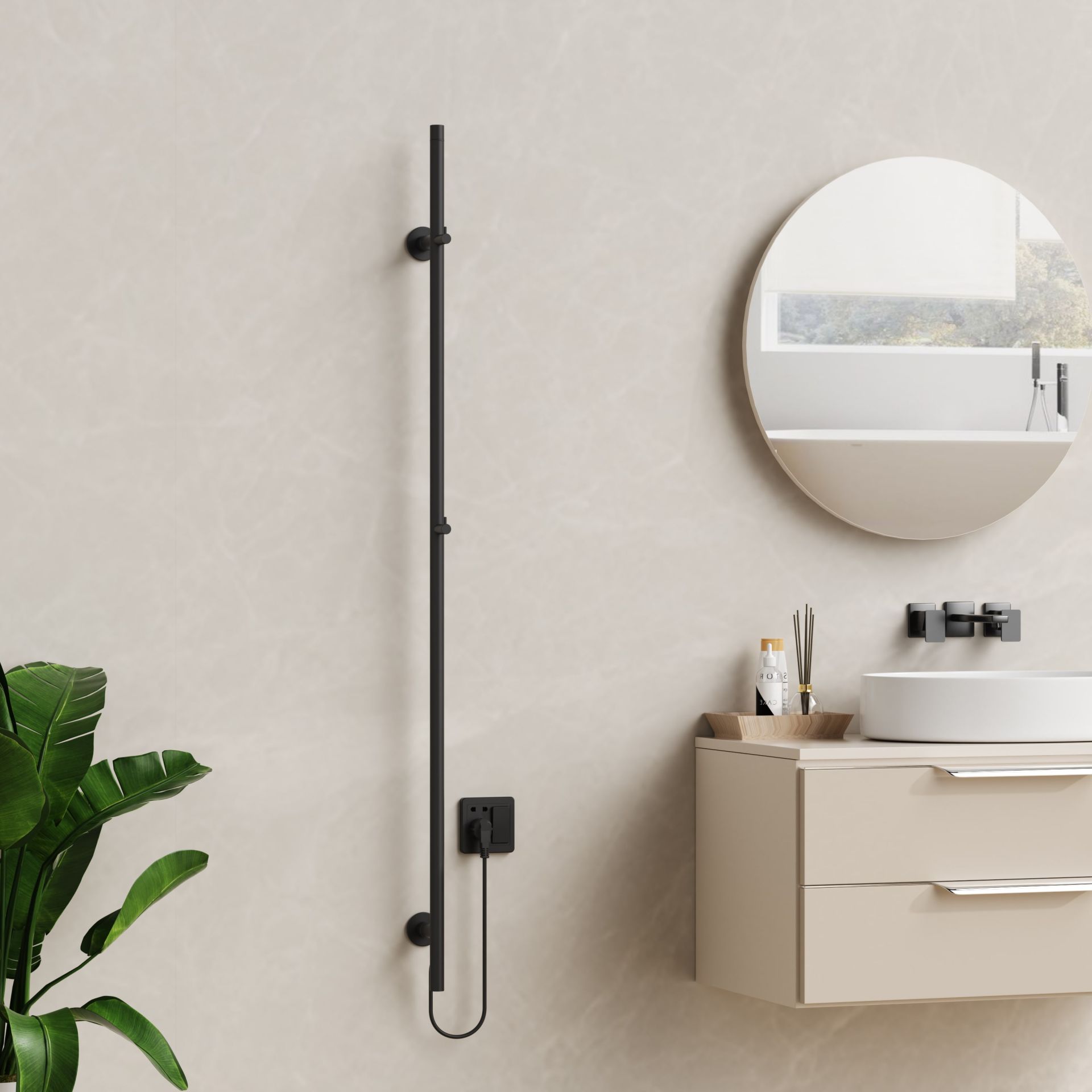 SaniGoods Lilia elektrische staafradiator 150cm zwart mat 60W