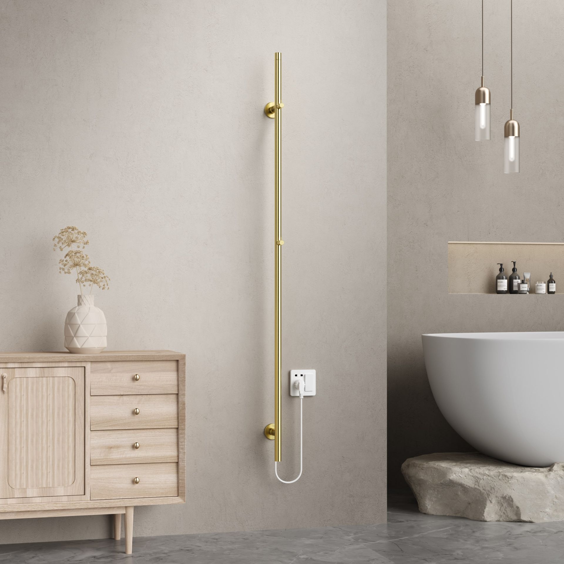 SaniGoods Lilia elektrische staafradiator 150cm goud geborsteld 60W