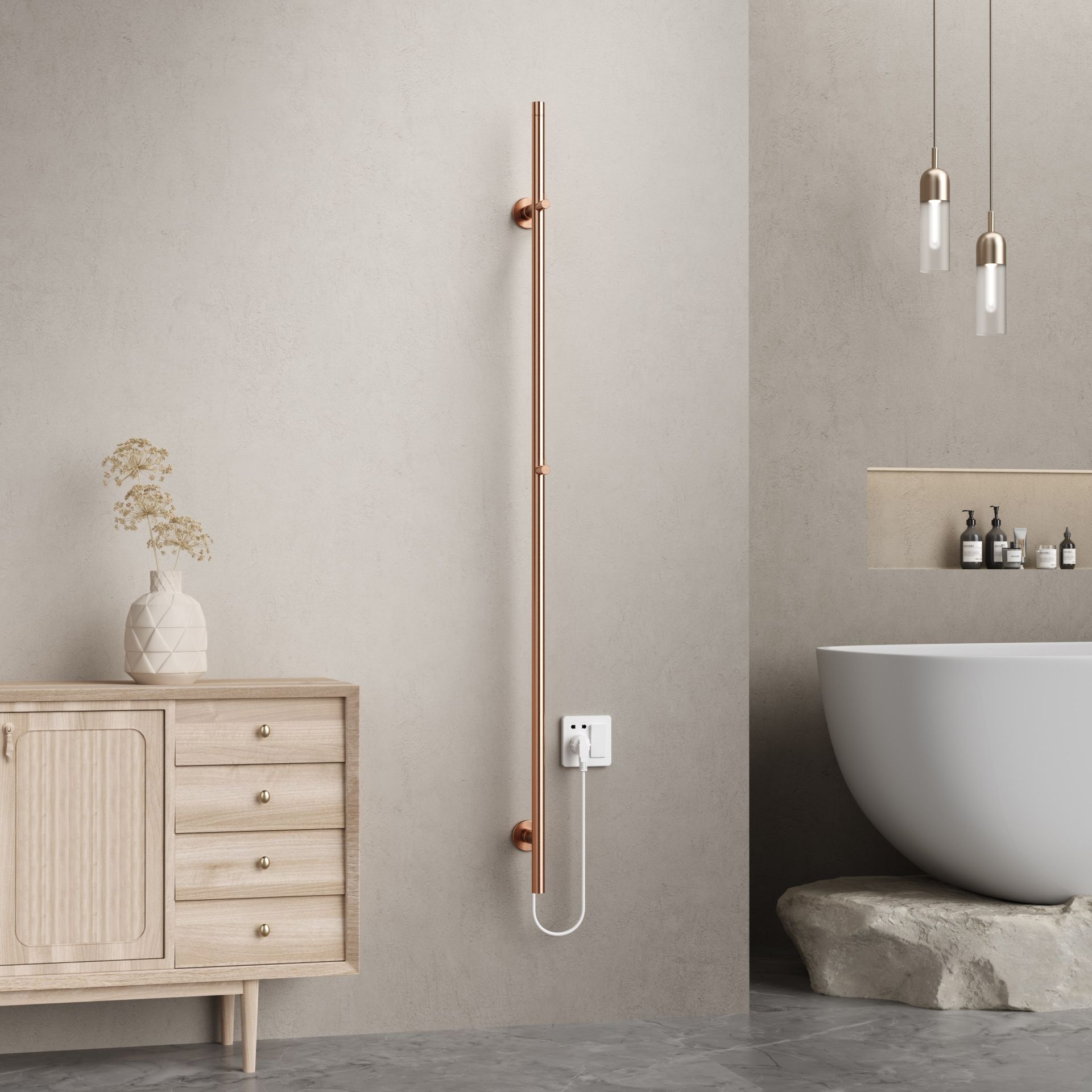 SaniGoods Lilia elektrische staafradiator 150cm koper geborsteld 60W