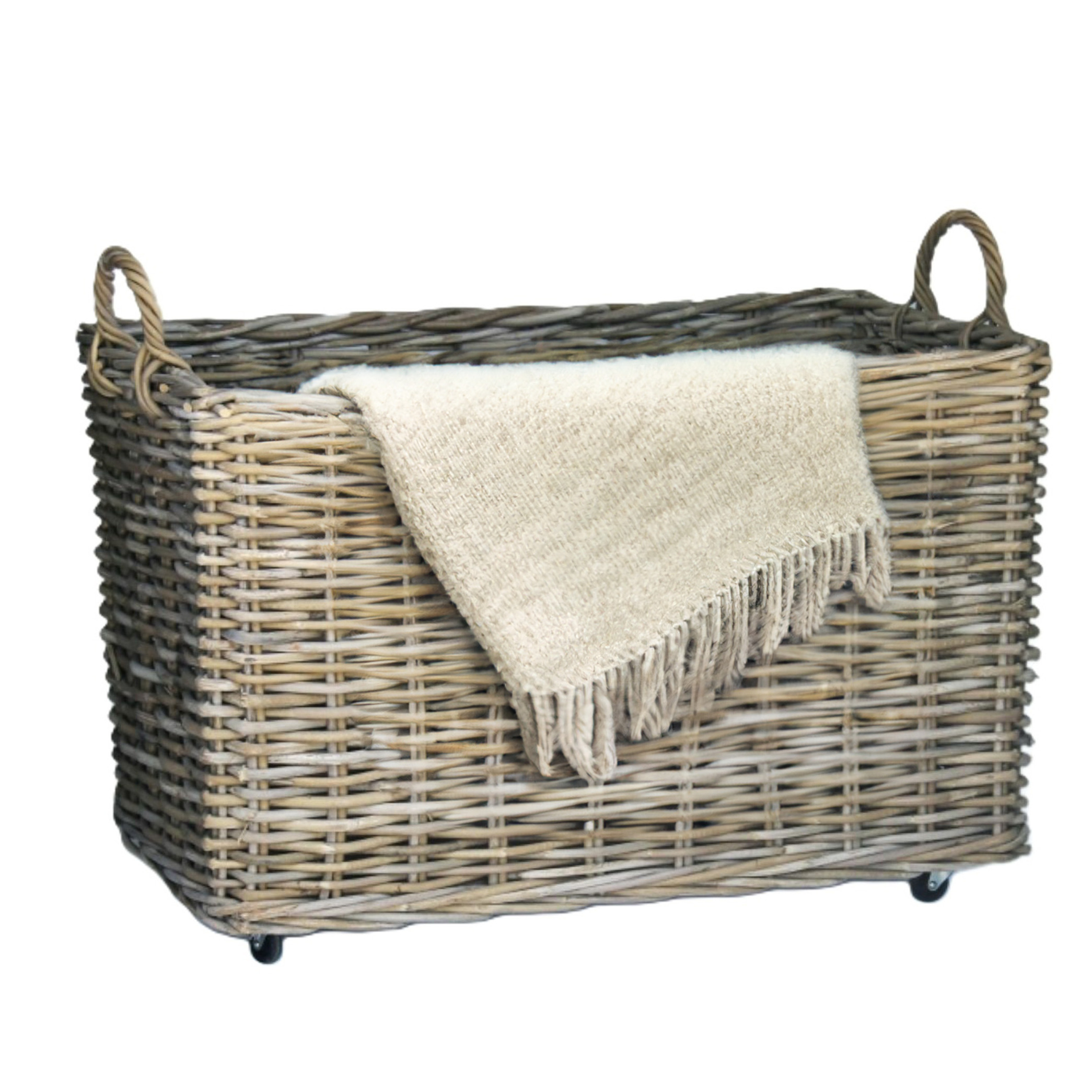 Van der Leeden Opbergmand - op wieltjes - bruin - 90 x 55 x 53 cm - rotan - gevlochten riet - mand -