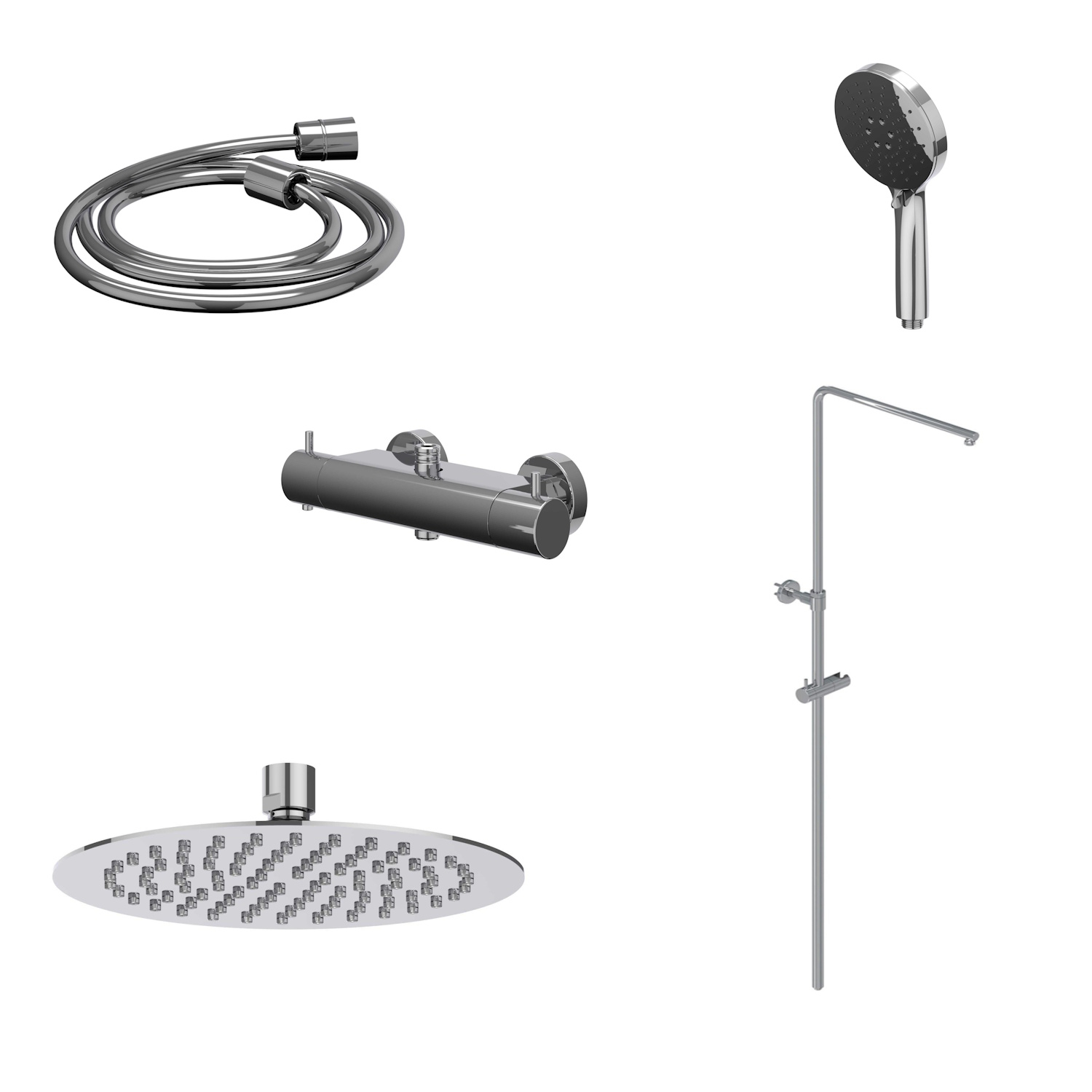 IVY Regendoucheset  Bond Opbouw Thermostatisch 25 cm Slim Rond 3-Standen Handdouche Chroom